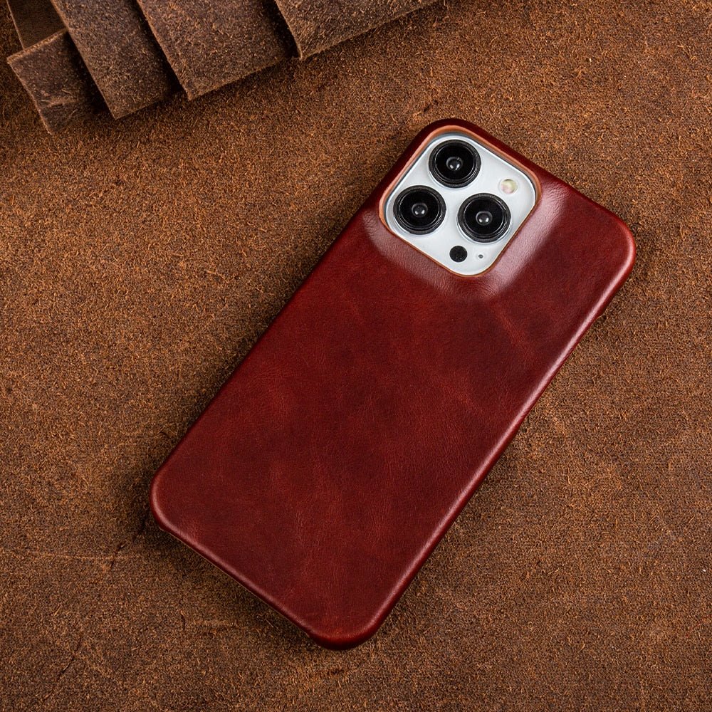Oliewax Echt-Leren Hoesje Geschikt voor Apple iPhone - Luxe Vintage Lederen Schokbestendige Backcover Telefoonhoes Koffie