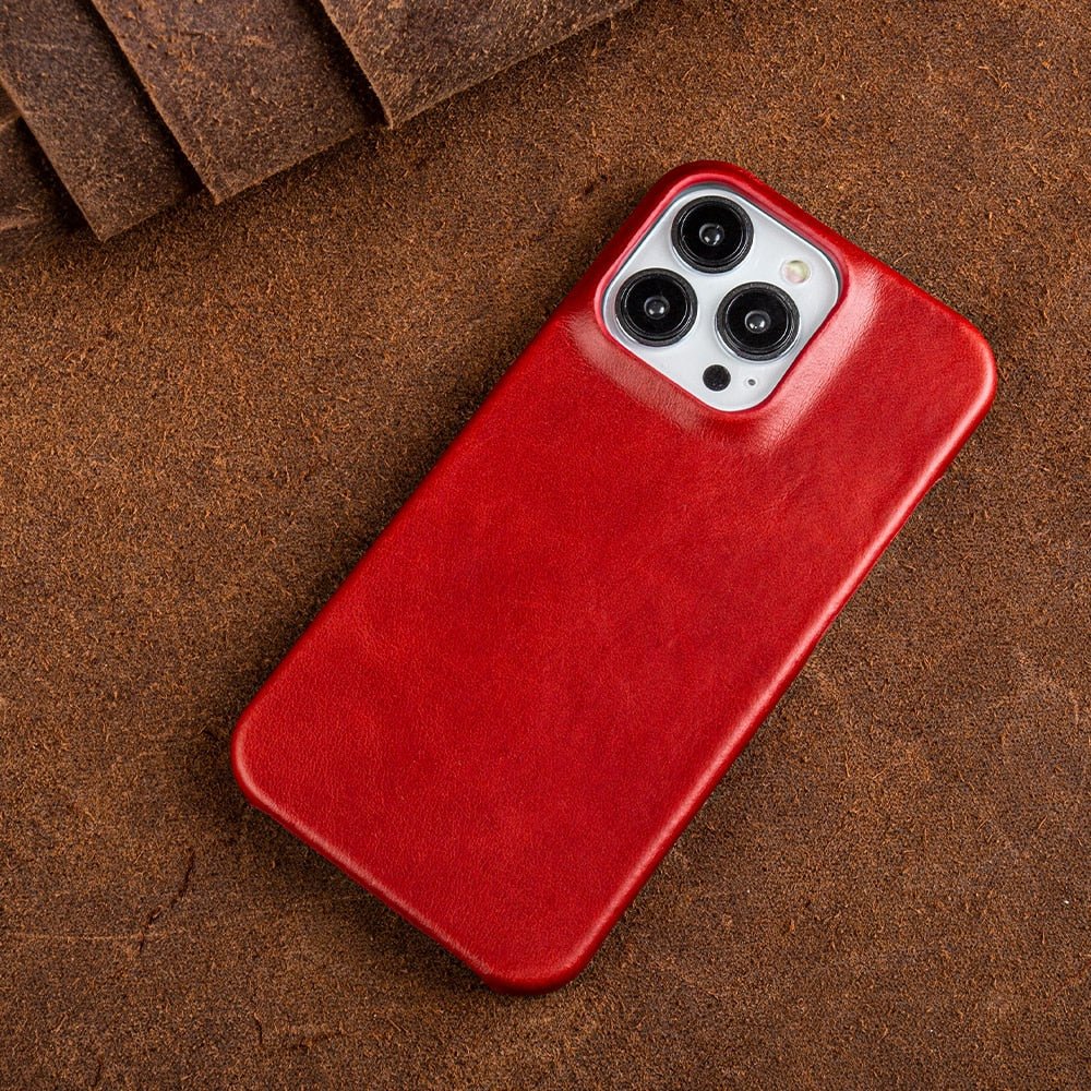 Oliewax Echt-Leren Hoesje Geschikt voor Apple iPhone - Luxe Vintage Lederen Schokbestendige Backcover Telefoonhoes Rood