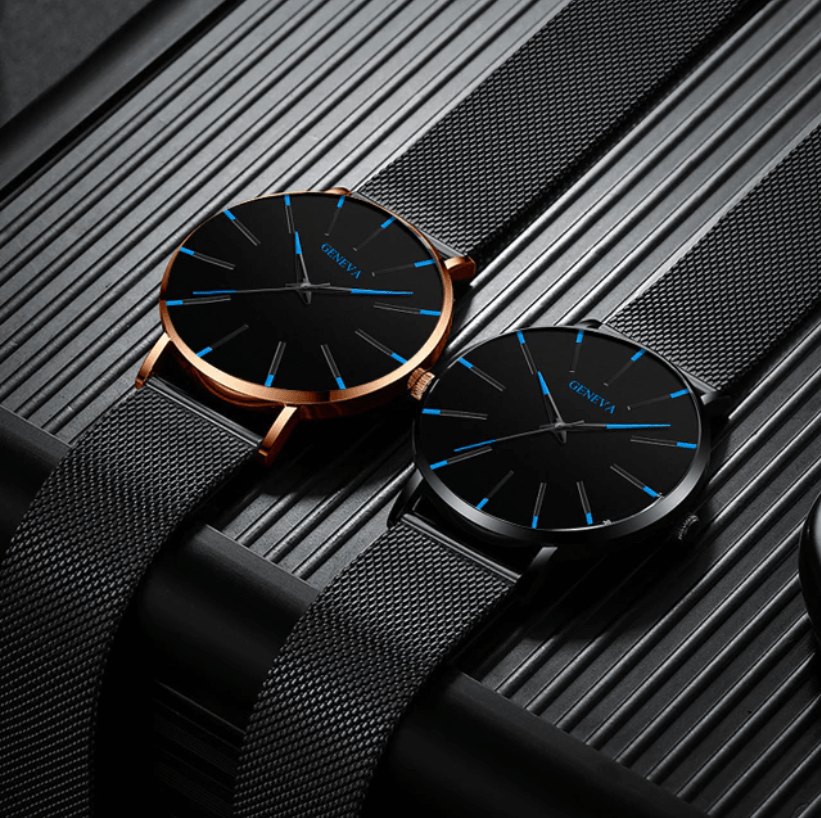Admire | Heren Horloge Zwart Ultra-Dun Quartz - Stijlvol Zakelijk Polshorloge met Leren Band