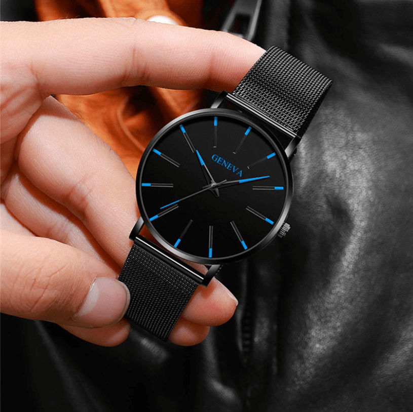 Admire | Heren Horloge Zwart Ultra-Dun Quartz - Stijlvol Zakelijk Polshorloge met Leren Band
