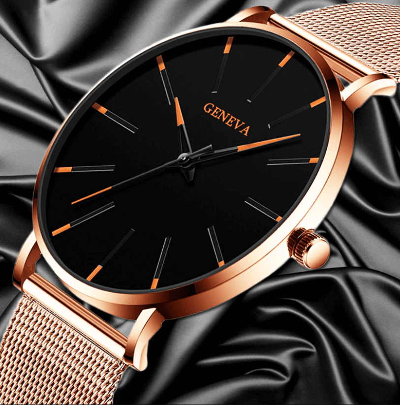 Admire | Heren Horloge Zwart Ultra-Dun Quartz - Stijlvol Zakelijk Polshorloge met Leren Band