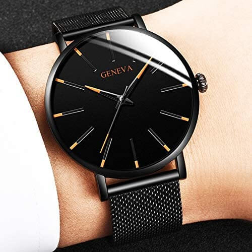 Admire | Heren Horloge Zwart Ultra-Dun Quartz - Stijlvol Zakelijk Polshorloge met Leren Band