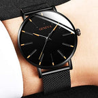 Admire | Heren Horloge Zwart Ultra-Dun Quartz - Stijlvol Zakelijk Polshorloge met Leren Band
