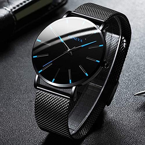 watches : Heren Horloge Zwart Ultra-Dun Quartz - Stijlvol Zakelijk Polshorloge met Leren Band in Zwart Blauw van Pantino