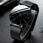 watches : Heren Horloge Zwart Ultra-Dun Quartz - Stijlvol Zakelijk Polshorloge met Leren Band in Zwart Blauw van Pantino